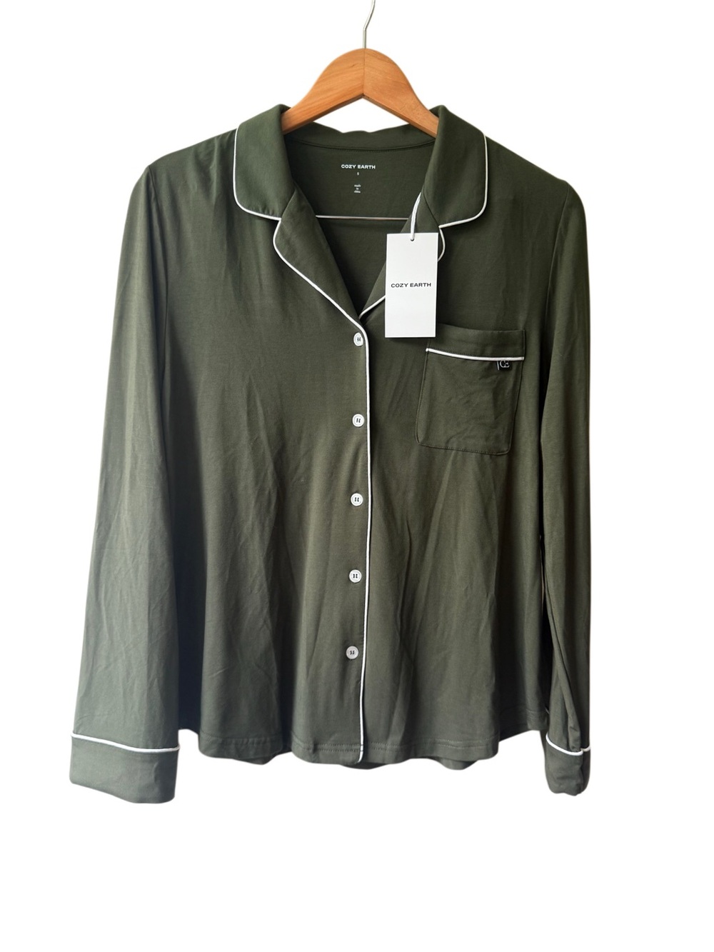 Cozy Earth Bamboo Stretch-Knit Long Sleeve Pajama Top in Olive - Size S - NWT - Picture 3 of 3